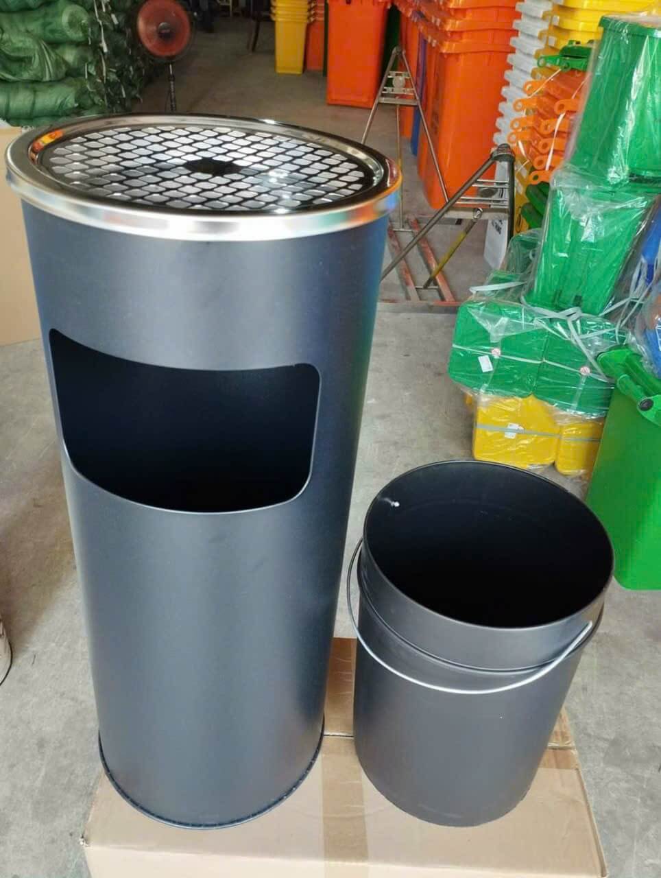 Thùng rác gạt tàn tròn thép phun sơn